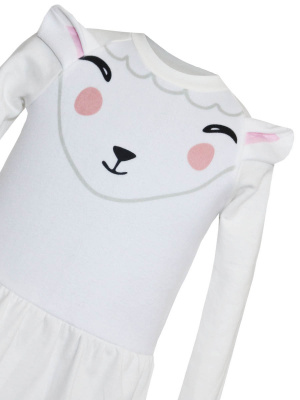 Платье "Ми" с мордочкой овечки и ушками - Размер 104 - Цвет молочный - Картинка #3