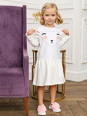 Платье "Ми" с мордочкой овечки и ушками - Размер 110 - Цвет молочный - Картинка #1